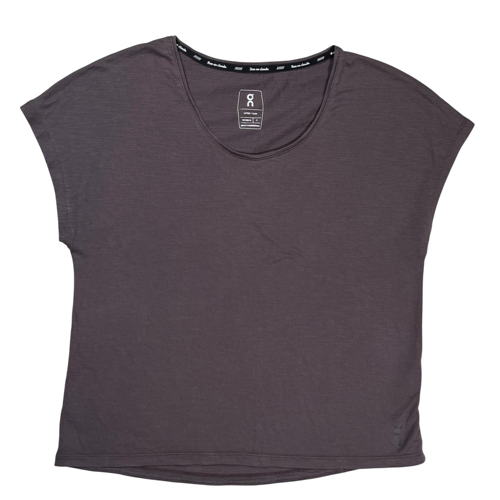On Running Active-T Flow Women S Pebble Brown Cap Sleeve Boxy Athletic Tee